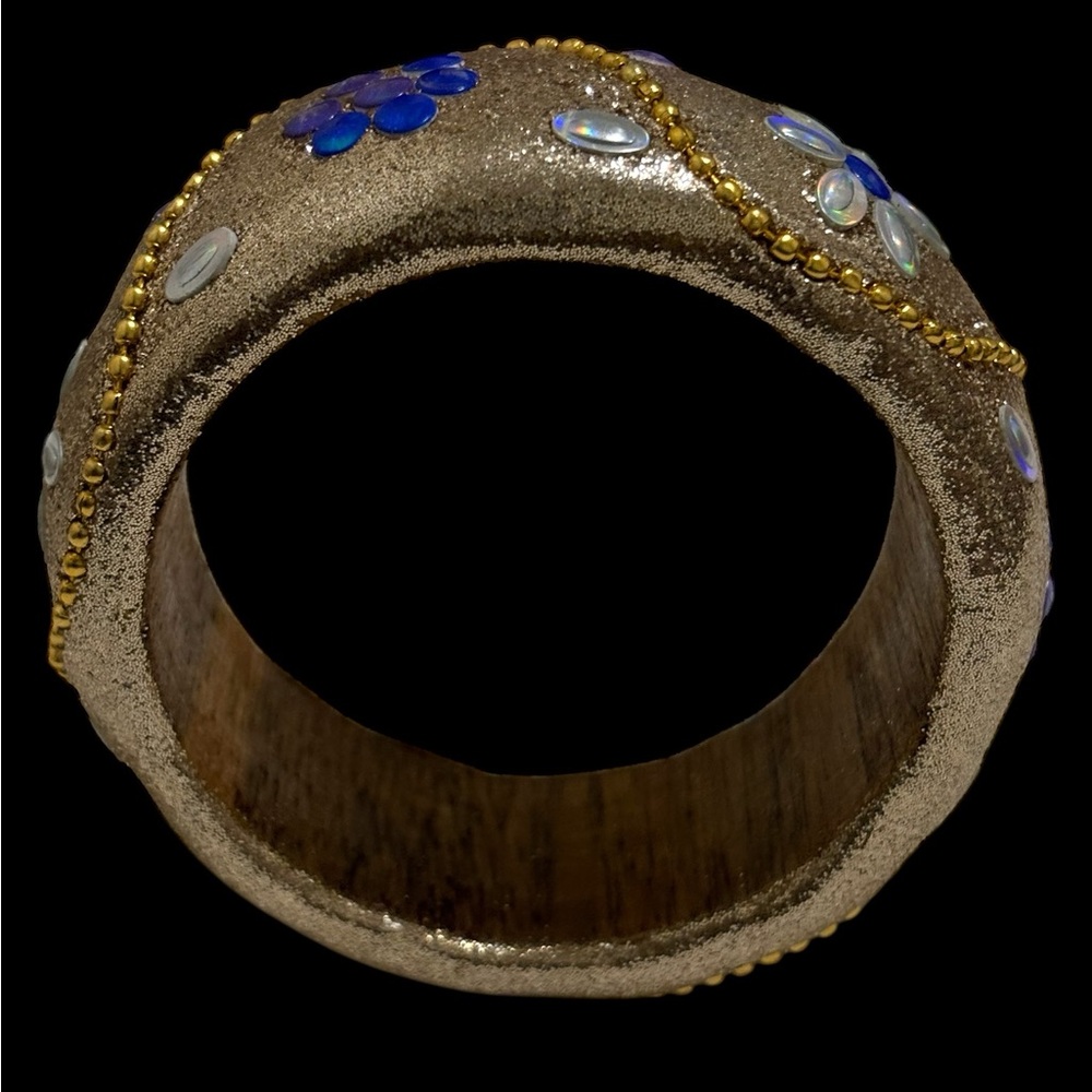 Bangle with Bead and Floral Accents Gold and Blue - Picture 4 of 11